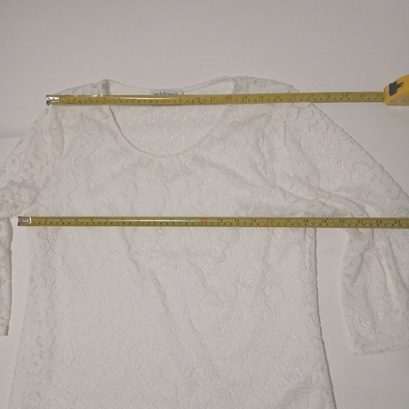 Peck & Peck Lace Top Blouse Womens Petite L White Lined 3/4 Sleeve Scoop Neck - Picture 6 of 11